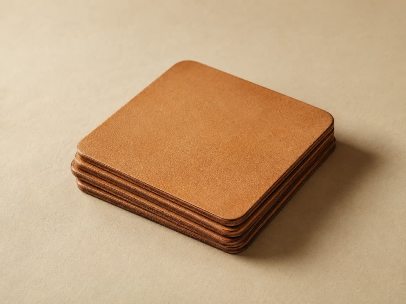 Coaster Set of 4, Square — The same 4 mm stock, cut square with a 3 mm corner radius.