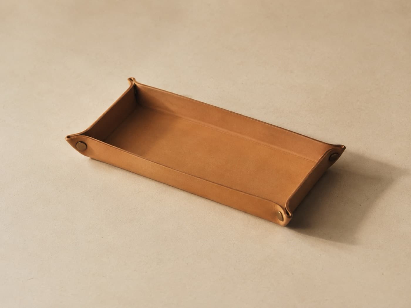 Valet Tray Rectangular 30 × 15 — The long format, for the strip of desk behind the mat.